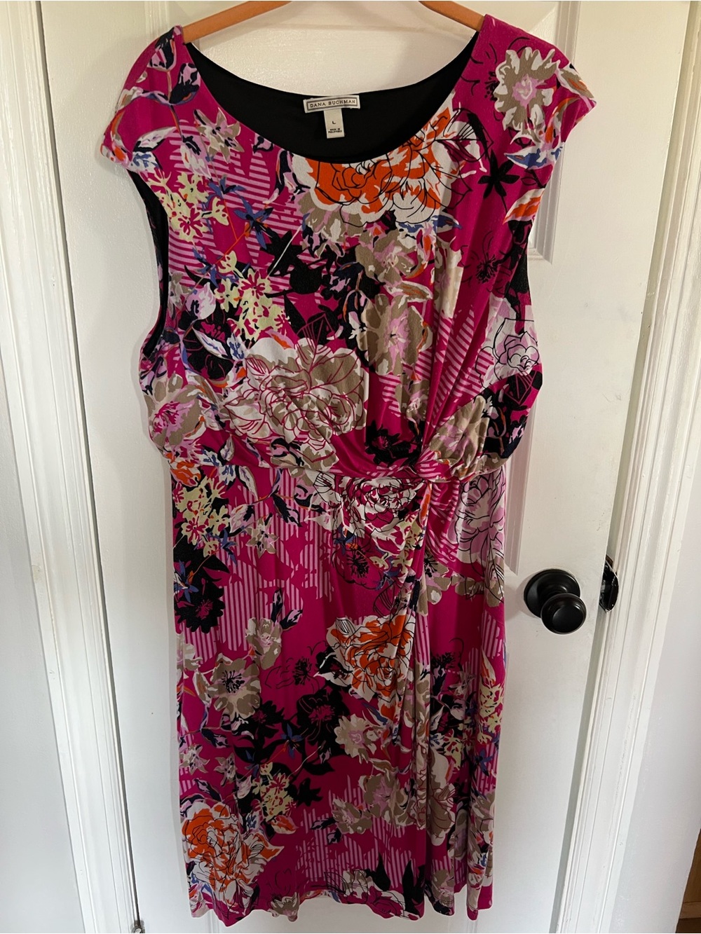 Dana Buchman Fuchsia Floral Twist-Front Midi Dress